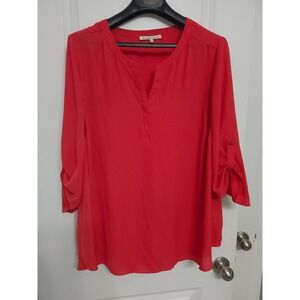 Daniel Rainn Red Split Neck Roll-Tab Sleeve Blouse Plus Size 2X